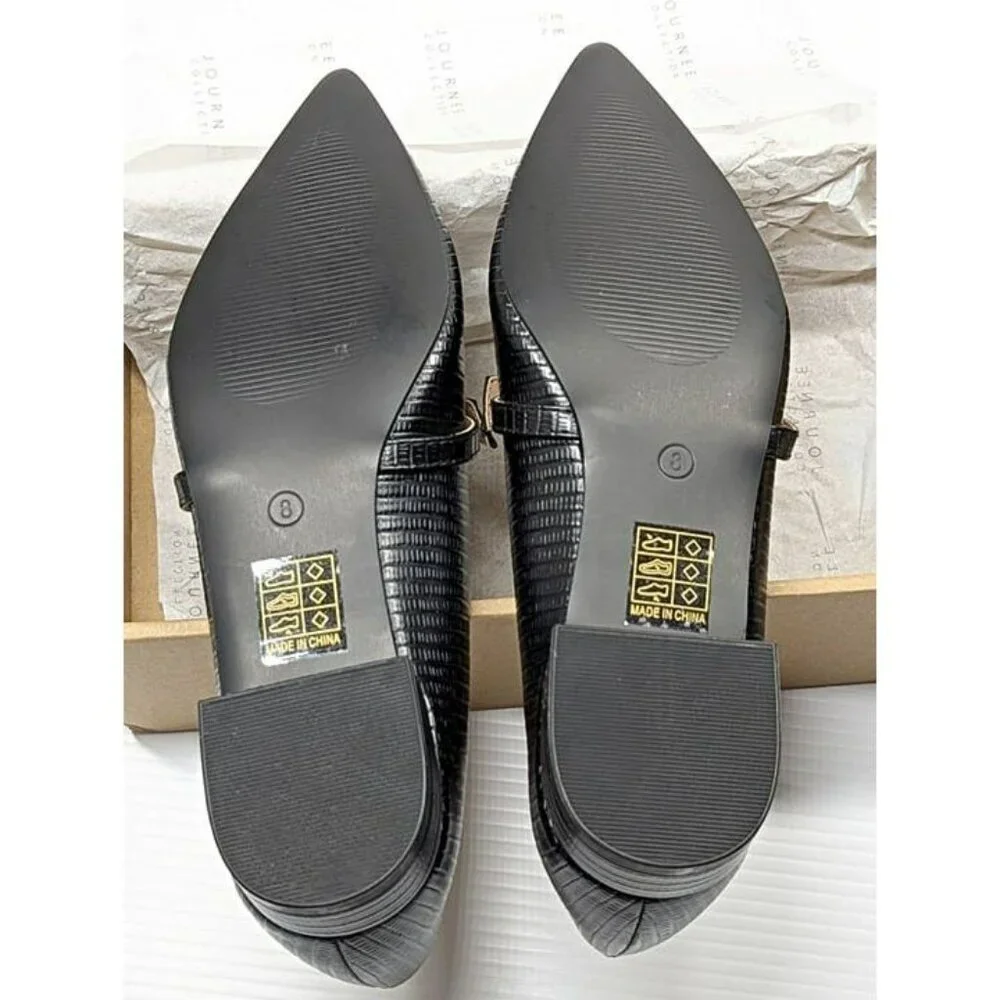 Journee Collection Black Textured Mary Jane Flats